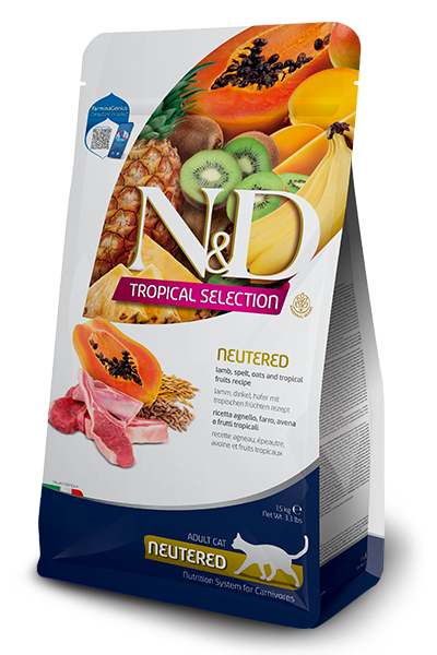 Farmina Natural & Delicious Tropical Dry Food For Adult Neutered Cats - Lamb, Spelt, Oats & Tropical Fruits 1.5 kg / 3.3 lb
