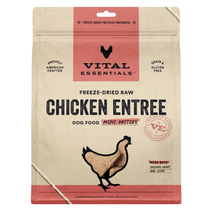 Vital Essentials Freeze-Dried Raw Chicken Entree Dog Food Mini Patties 14 oz