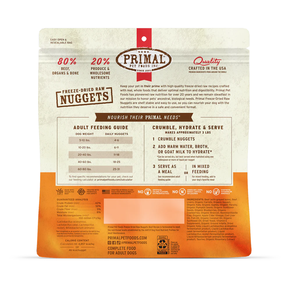 Prima Freeze-Dried Raw Nuggets Beef Recipe Dog Food 30oz