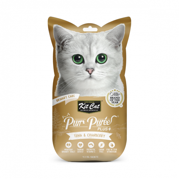 Kit Cat Purr Purees PLUS+ Urinary Care with Tuna & Cranberry Cat Treat 4 x 15gm