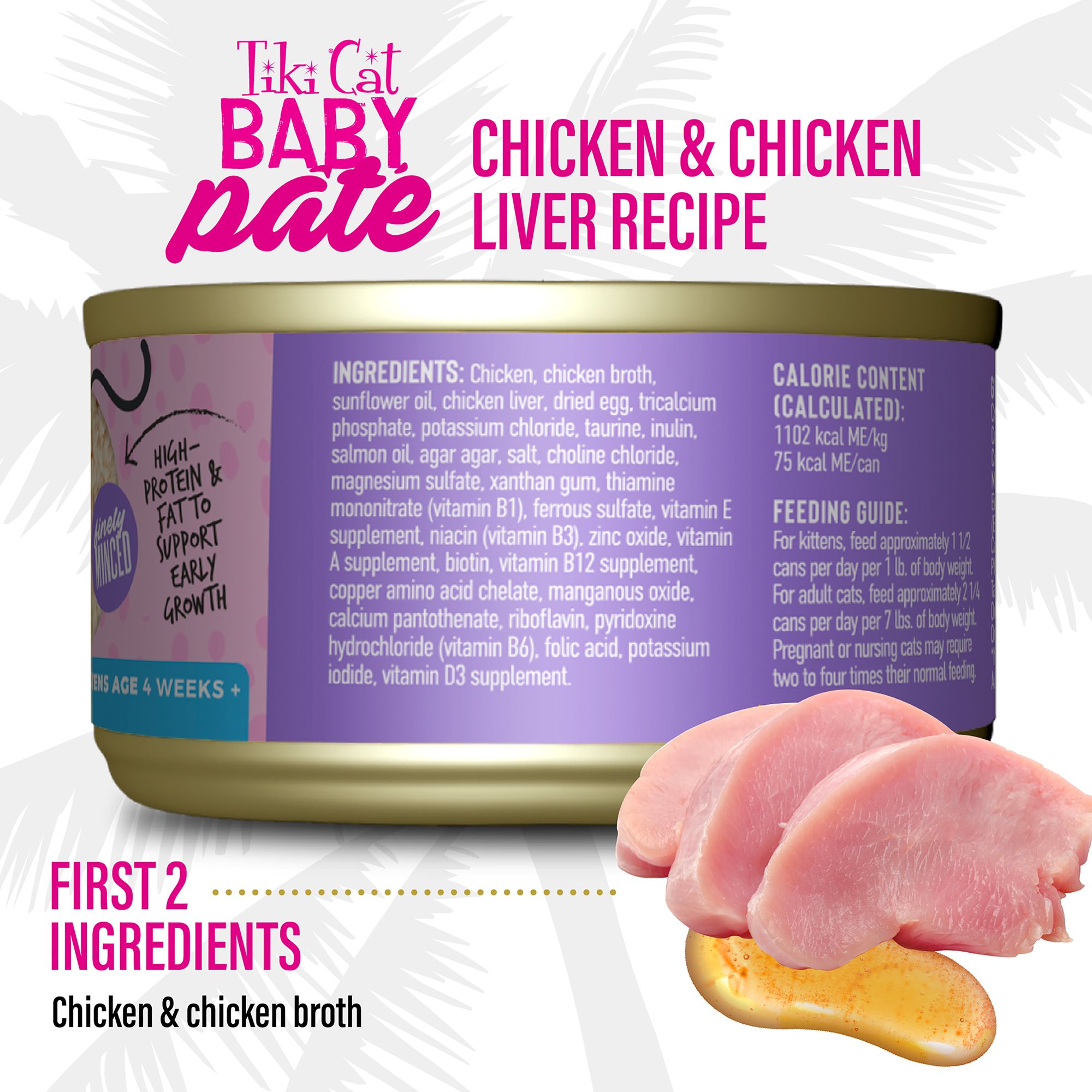 Tiki Cat Baby Pate Chicken & Chicken Liver Recipe For Kittens Age 4 Weeks and Over 2.4 oz