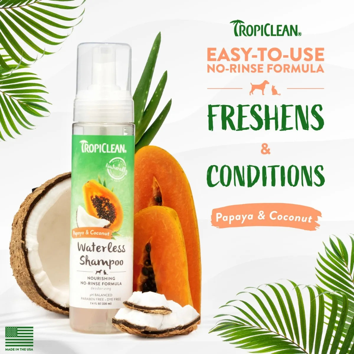 Tropiclean Waterless shampoo papaya & coconut 7.4 oz