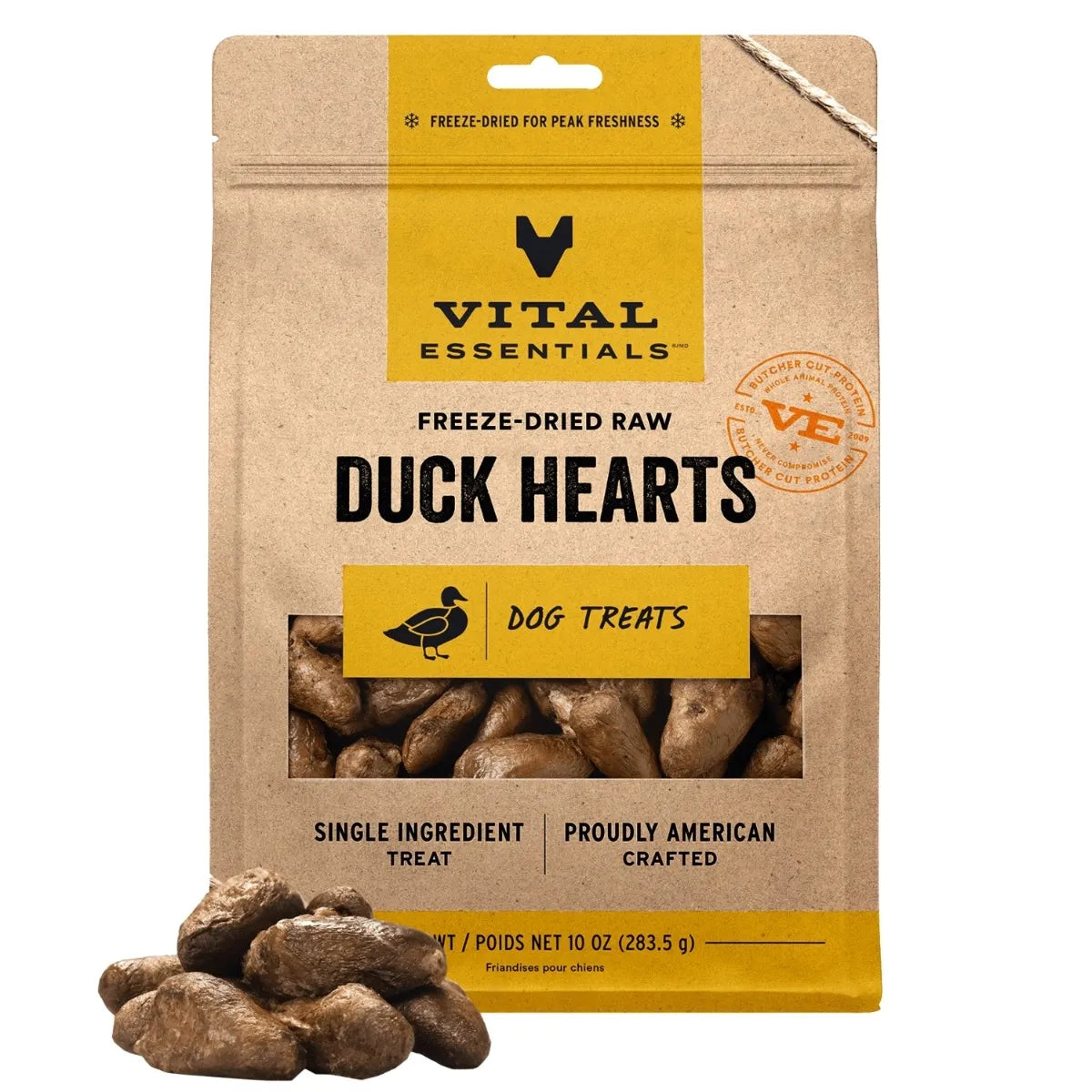 Vital Essentials Freeze-Dried Raw Duck Hearts Dog Treats 10 oz