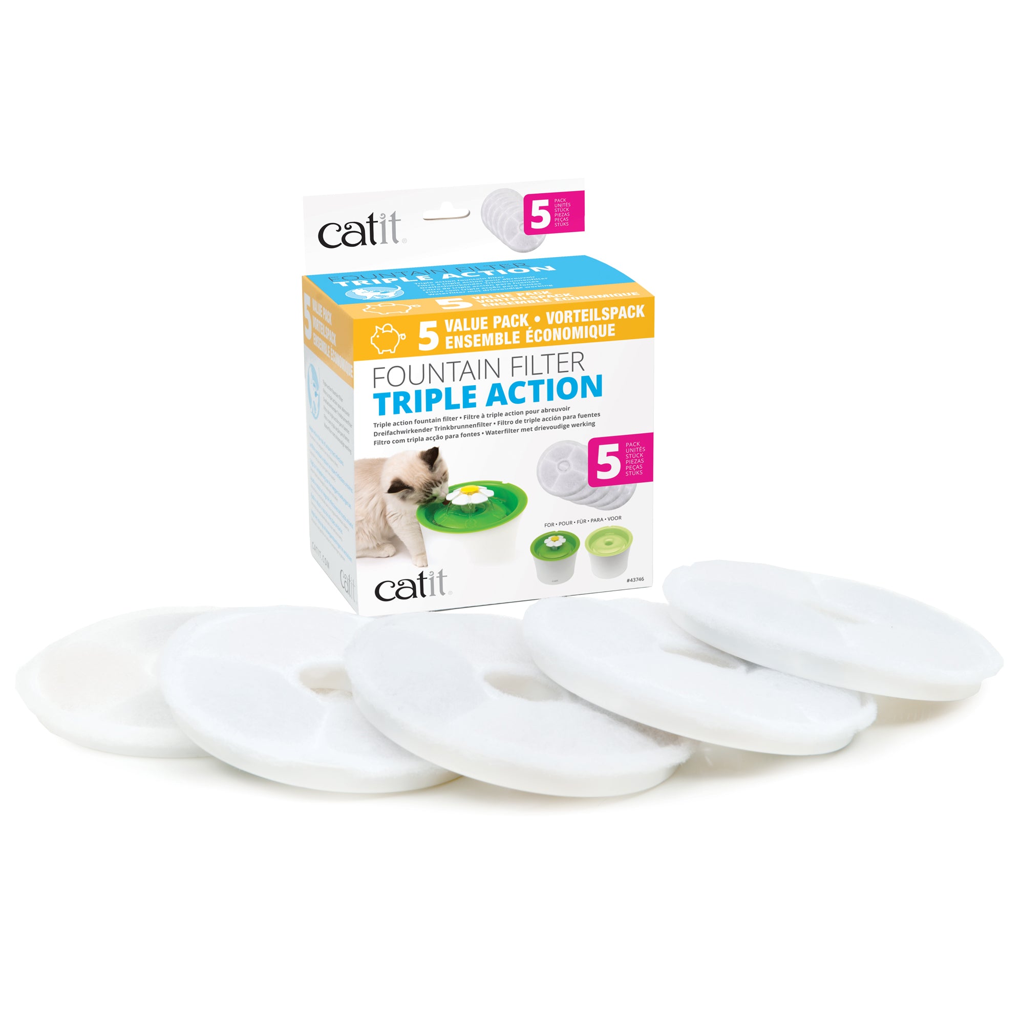 Catit Triple Action Fountain Filter - 5 pack