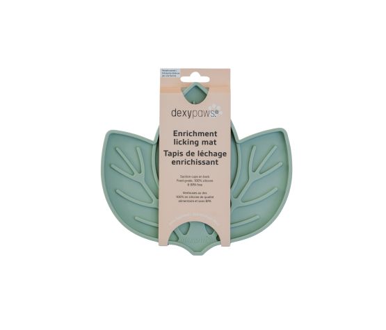 Dexypaws Enrichment Licking Mat, Leaf Shape, Sage Green