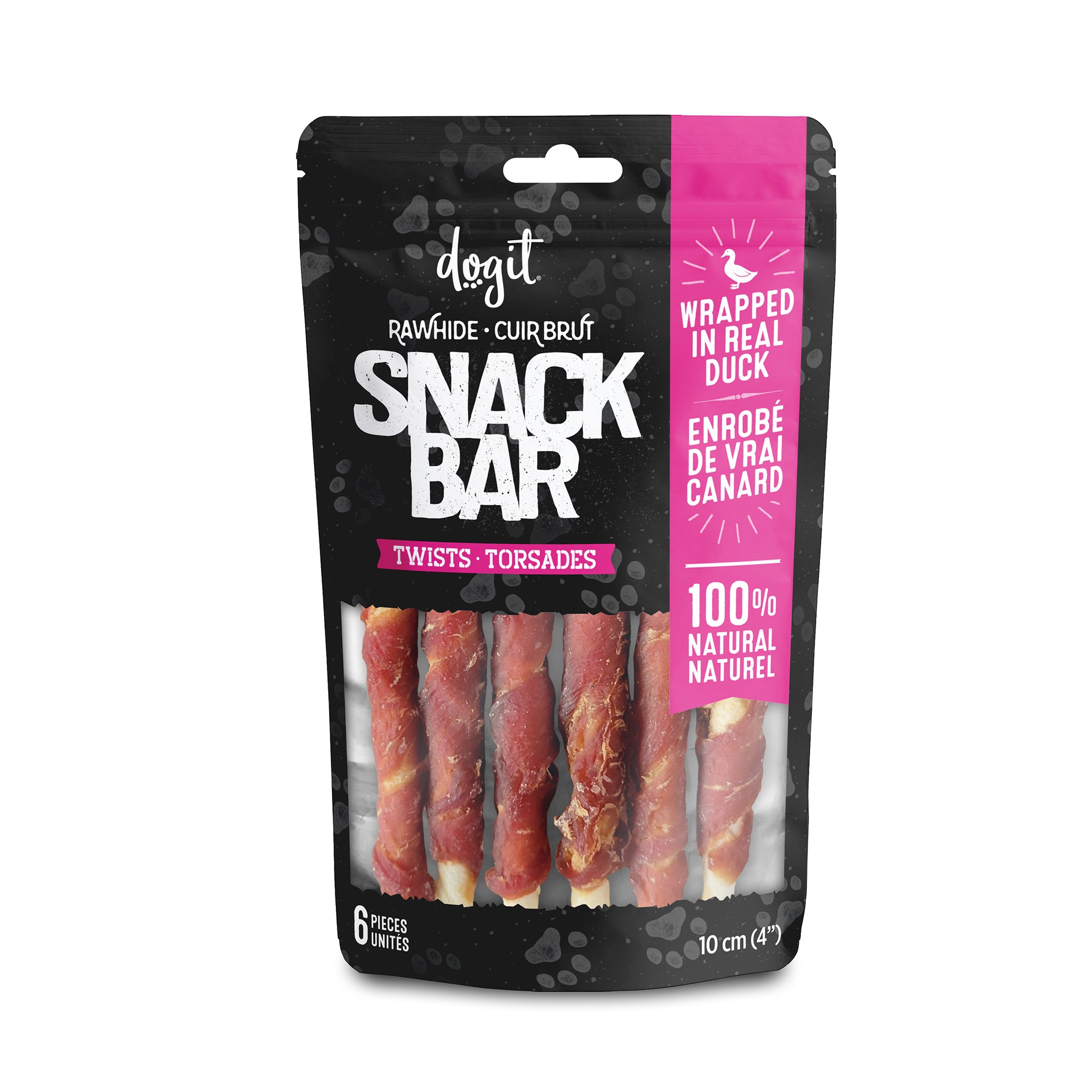 Dogit Snack Bar Rawhide - Duck-Wrapped Twists - 6 pcs (10 cm/4 in)