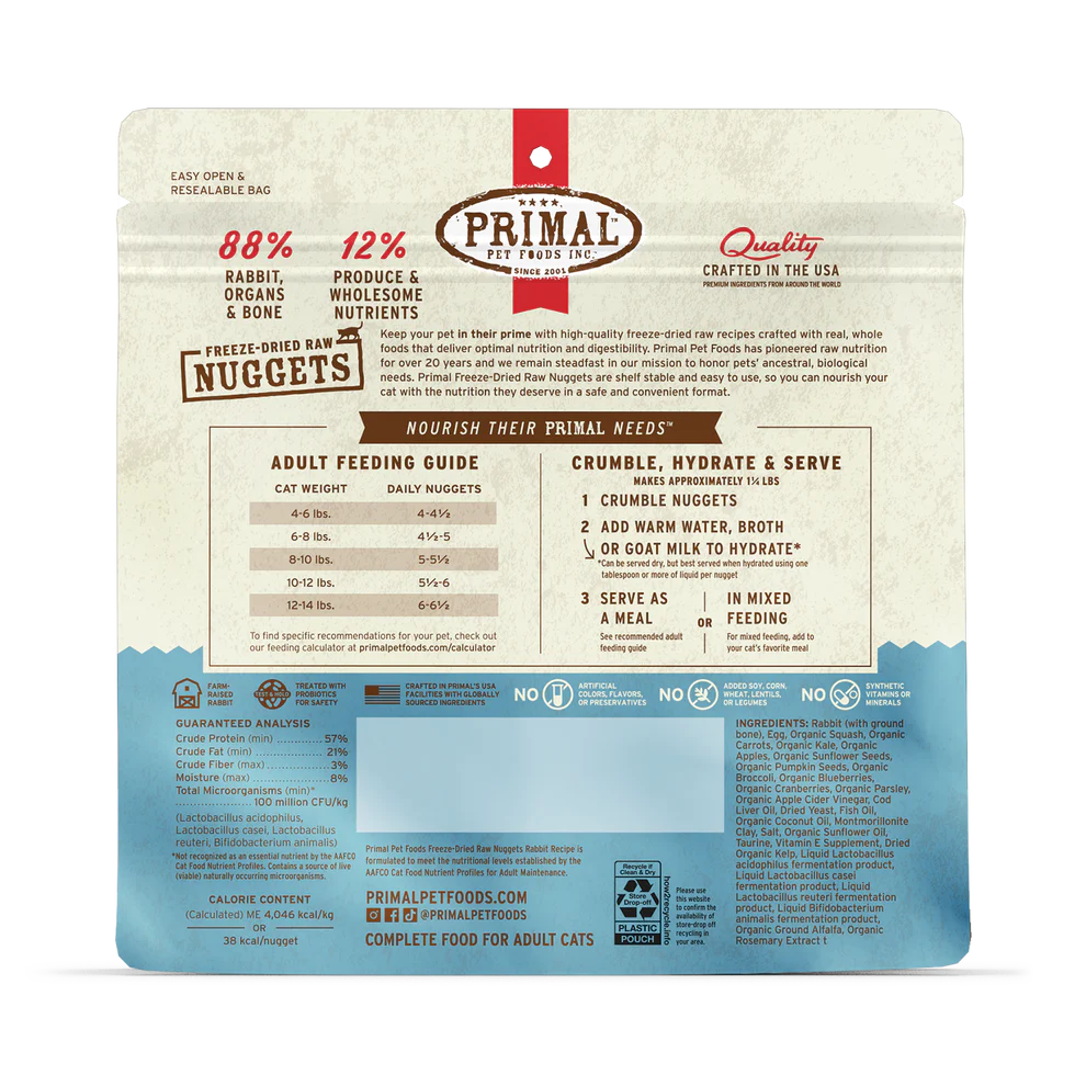 Prima Freeze-Dried Raw Nuggets Rabbit Recipe Cat Food 14oz