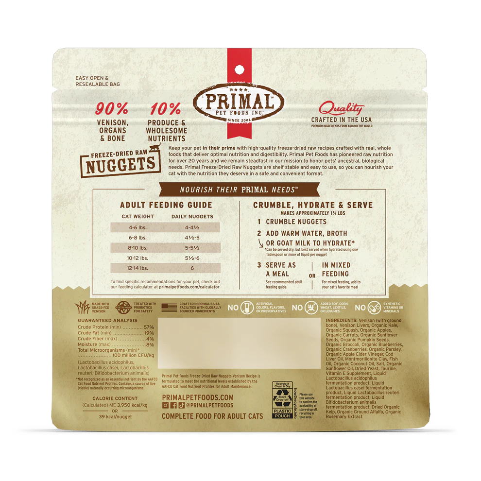 Prima Freeze-Dried Raw Nuggets Venison Recipe Cat Food 14oz
