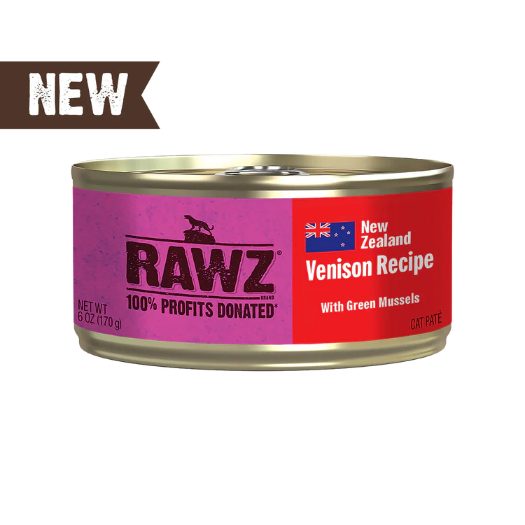 RAWZ 94% Venison Recipe with Green Mussels Pate Wet Cat Food 6oz