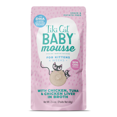 Tiki Cat Baby Mousse with Chicken, Tuna & Chicken Liver in Broth Wet Kitten Food 12 x 2.4oz