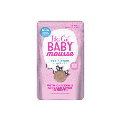 Tiki Cat Baby Mousse with Chicken & Chicken Liver in Broth Wet Food for Kittens 4 Weeks and Over 2.4 oz
