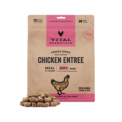Vital Essentials Freeze-Dried Raw Protein Chicken Entree Meal or Mixer Soft Nibs Cat Food 12oz