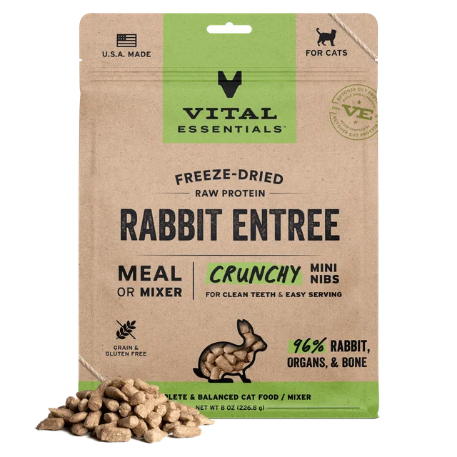 Vital Essentials Freeze-Dried Raw Rabbit Entree Cat Food Mini Nibs 8 oz