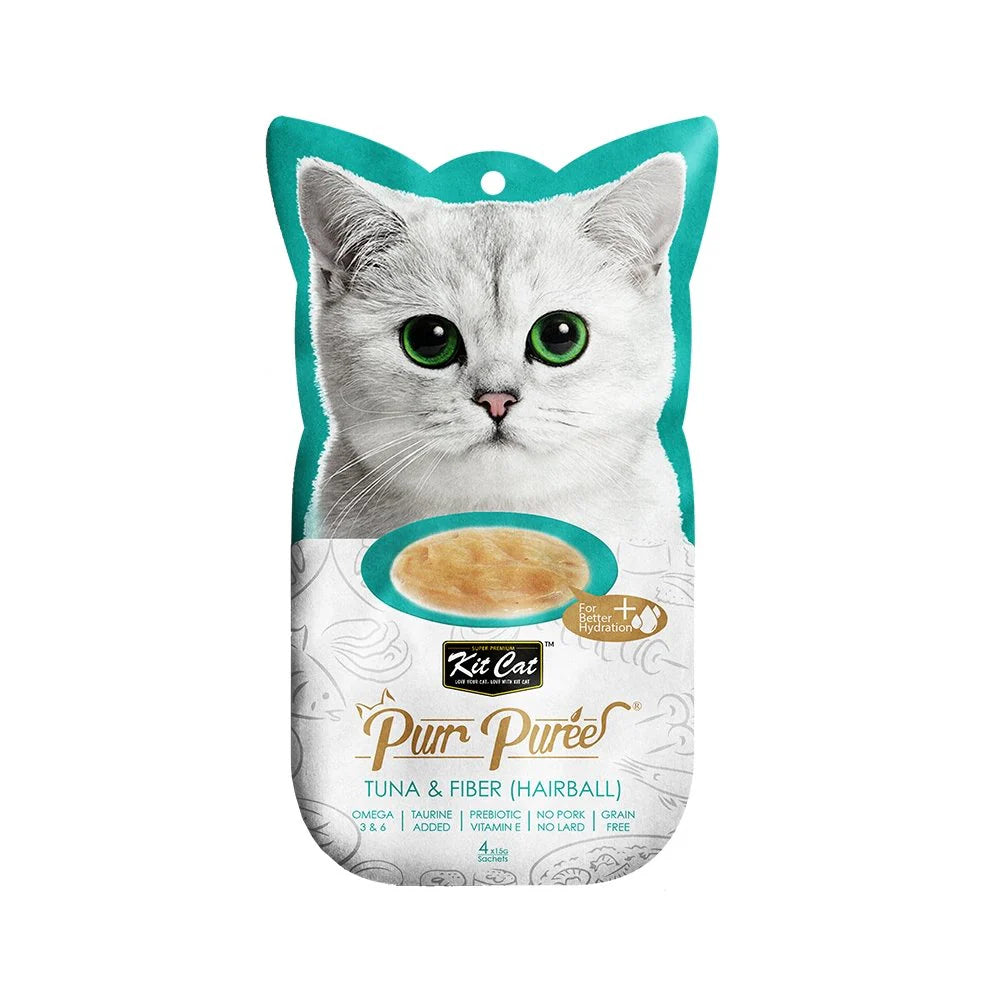 Kit Cat Purr Purees Tuna & Fiber (Hairball) Cat Treat 4 x 15gm