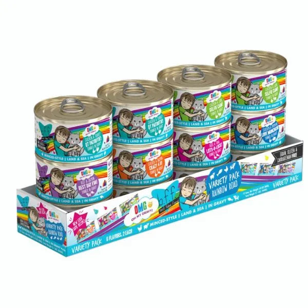 Weruva BFF OMG Rainbow Road Variety Pack Grain-Free Canned Cat Food 12 x 2.8oz
