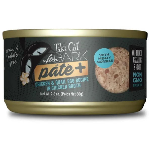 Tiki Cat After Dark Pate Chicken & Quail Egg Recipe in Chicken Broth Wet Cat Food 2.8oz