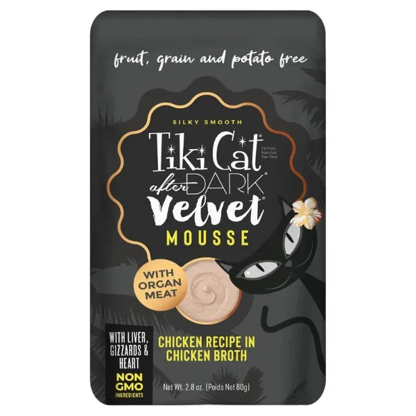 Tiki Cat After Dark Velvet Mousse Chicken Recipe in Chicken Broth Wet Cat Food 2.8oz