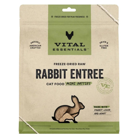 Vital Essentials Freeze-Dried Raw Rabbit Entree Cat Food Mini Patties 8 oz