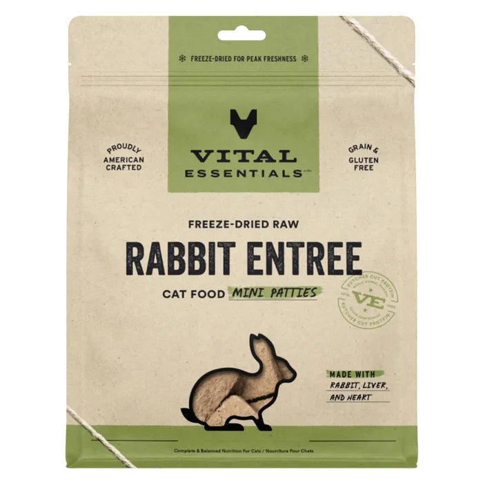 Vital Essentials Freeze-Dried Raw Rabbit Entree Cat Food Mini Patties 8 oz