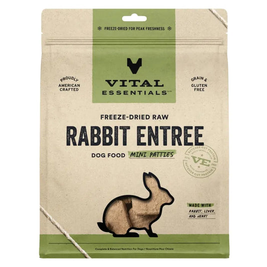 Vital Essentials Freeze-Dried Raw Rabbit Entree Dog Food Mini Patties 14 oz