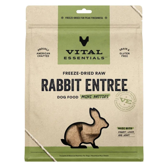 Vital Essentials Freeze-Dried Raw Rabbit Entree Dog Food Mini Patties 14 oz