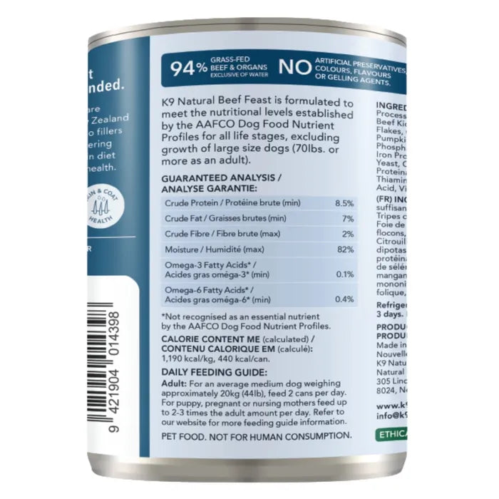 K9 Natural Canned Dog Food - Beef Feast 13 oz