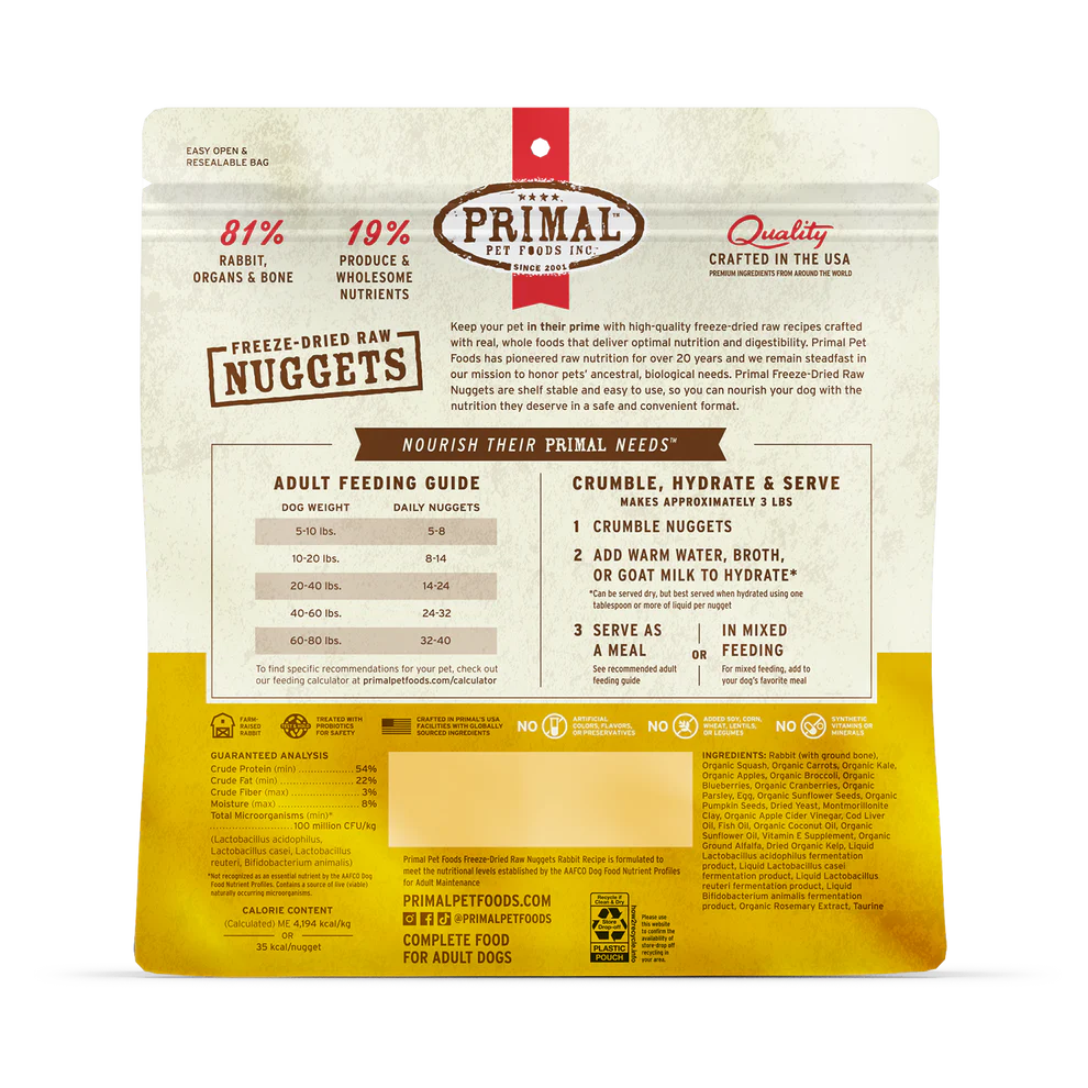 Prima Freeze-Dried Raw Nuggets Rabbit Recipe Dog Food 14oz