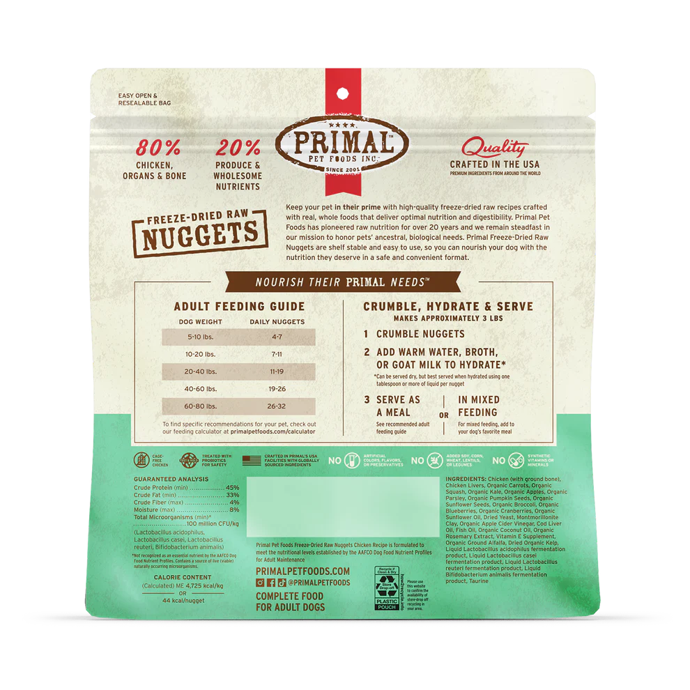 Prima Freeze-Dried Raw Nuggets Chicken Recipe Dog Food 30oz