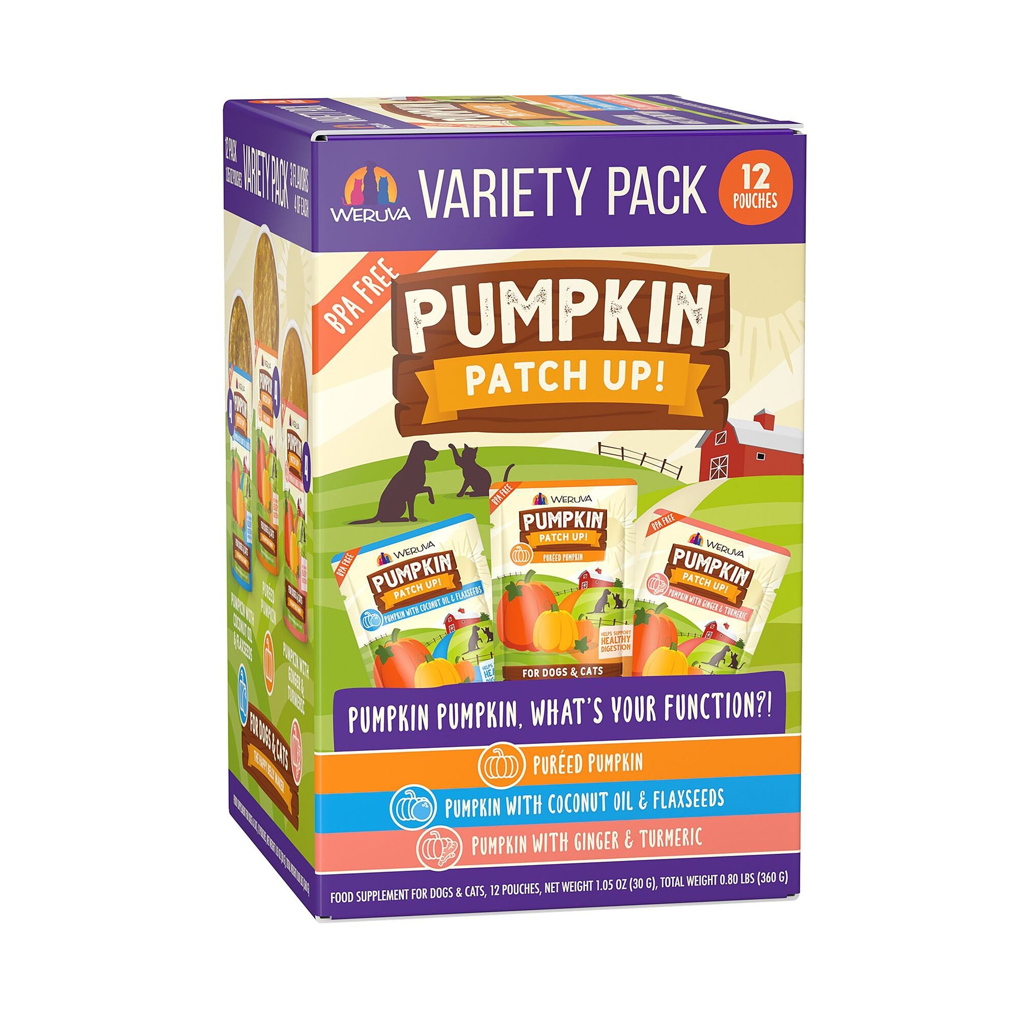 Weruva Pumpkin Patch Up! Supplement for Cats and Dogs - Digestive Support, Variety Pack, 12 x 1.05 OZ