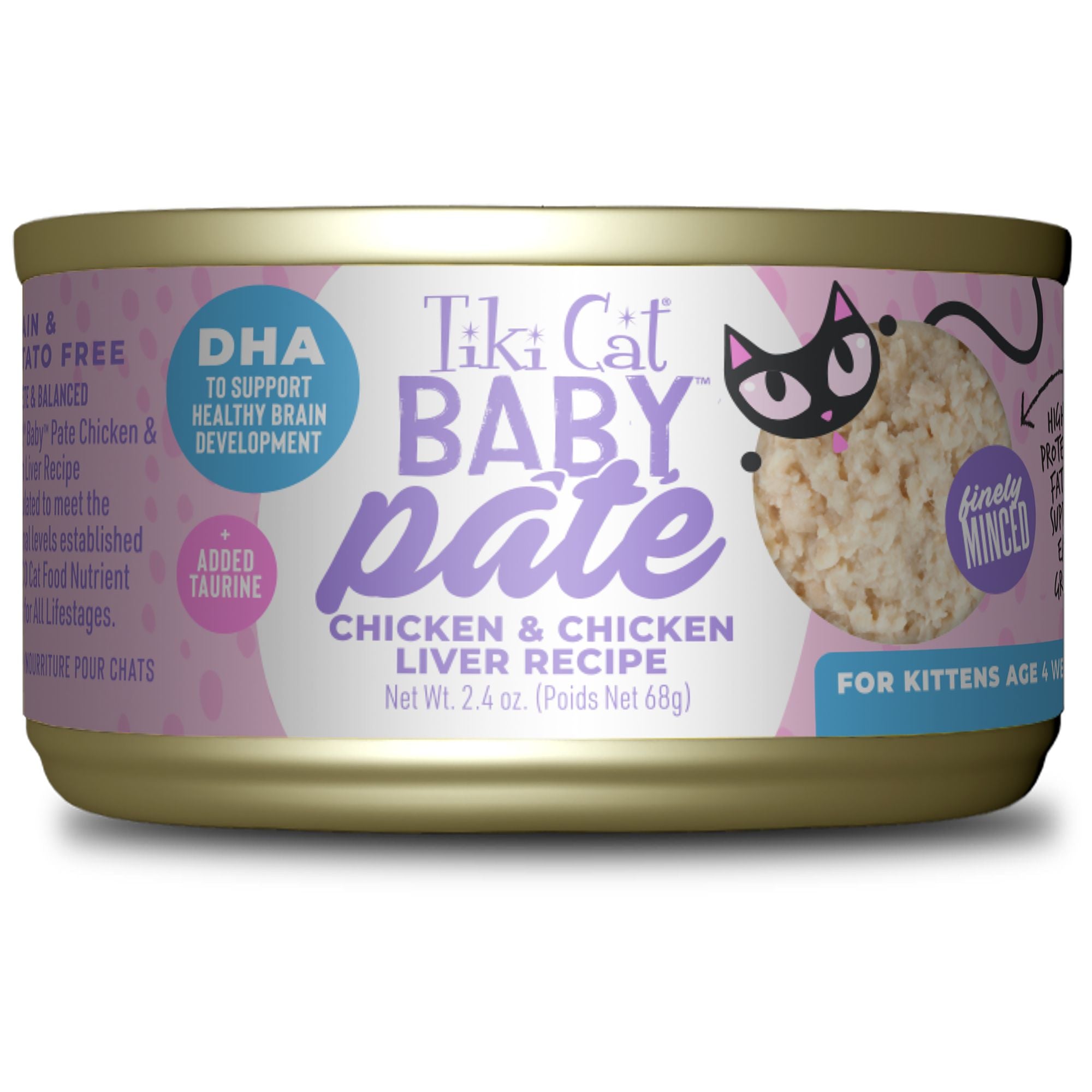 Tiki Cat Baby Pate Chicken & Chicken Liver Recipe For Kittens Age 4 Weeks and Over 2.4 oz