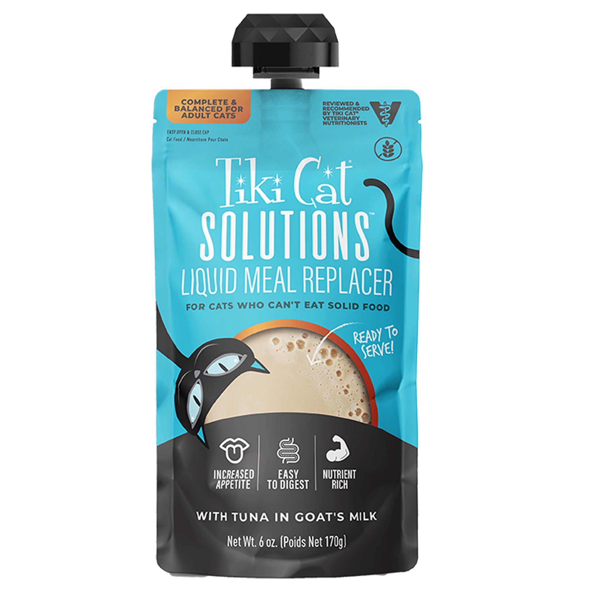 Tiki Cat Solutions Liquid Meal Replacer, Tuna in Goat's Milk Wet Cat Food 6oz