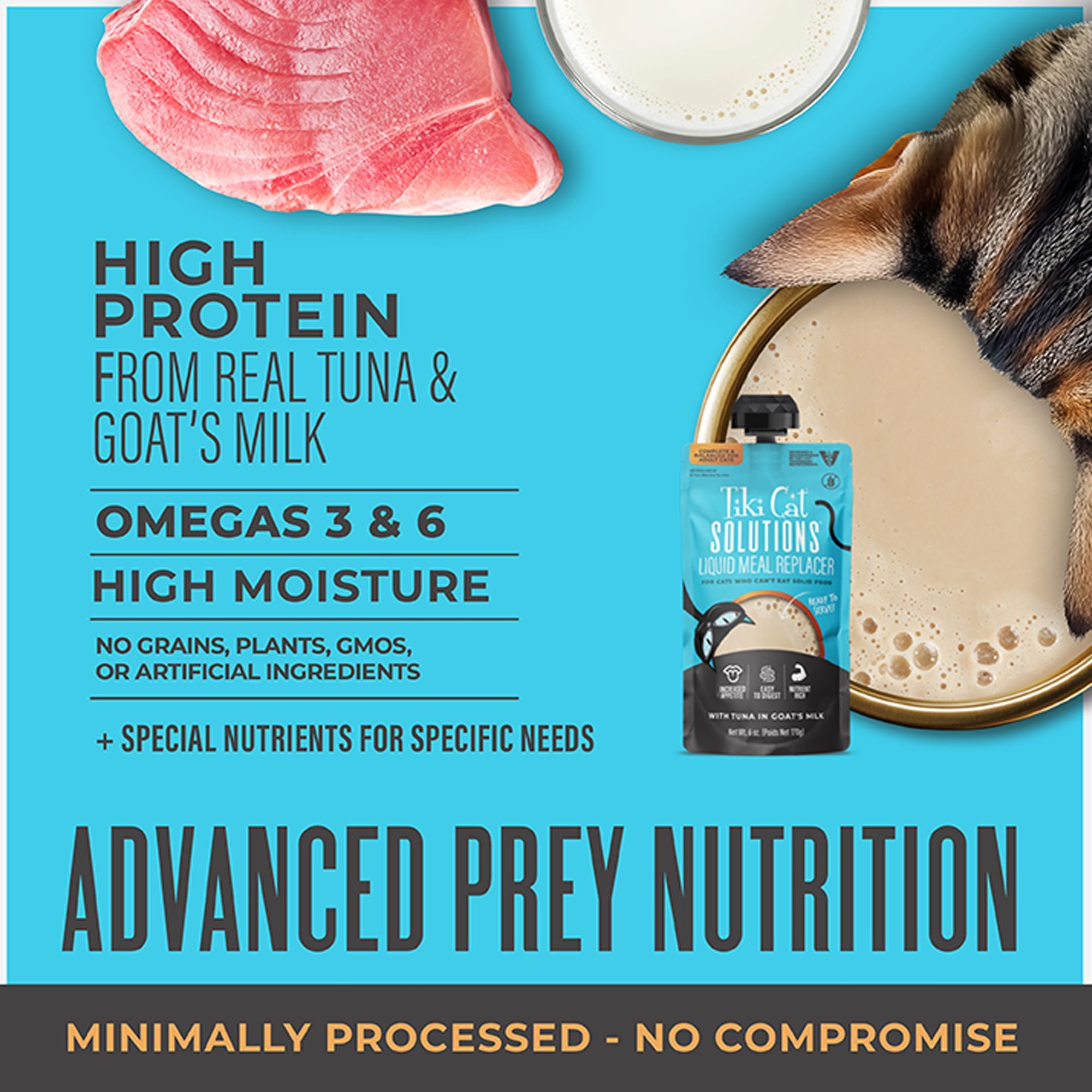 Tiki Cat Solutions Liquid Meal Replacer, Tuna in Goat's Milk Wet Cat Food 6oz
