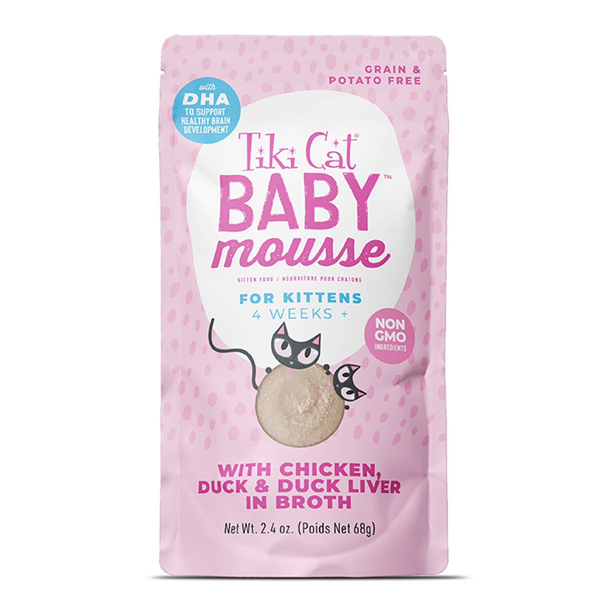 Tiki Cat Baby Mousse with Chicken, Duck & Duck Liver in Broth Wet Kitten Food 12 x 2.4oz