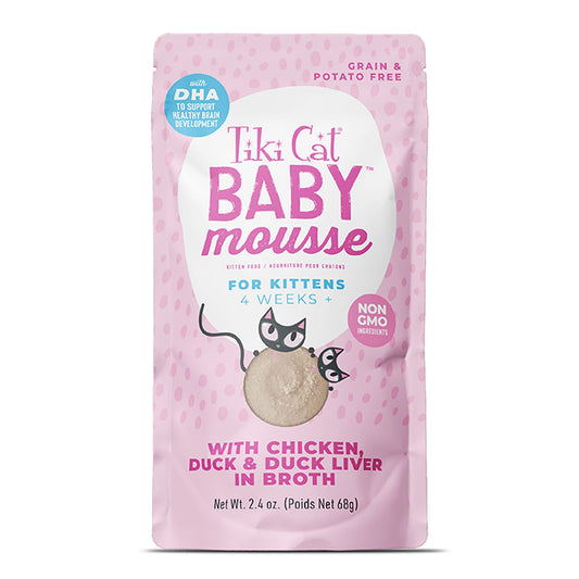Tiki Cat Baby Mousse with Chicken, Duck & Duck Liver in Broth Wet Kitten Food 12 x 2.4oz