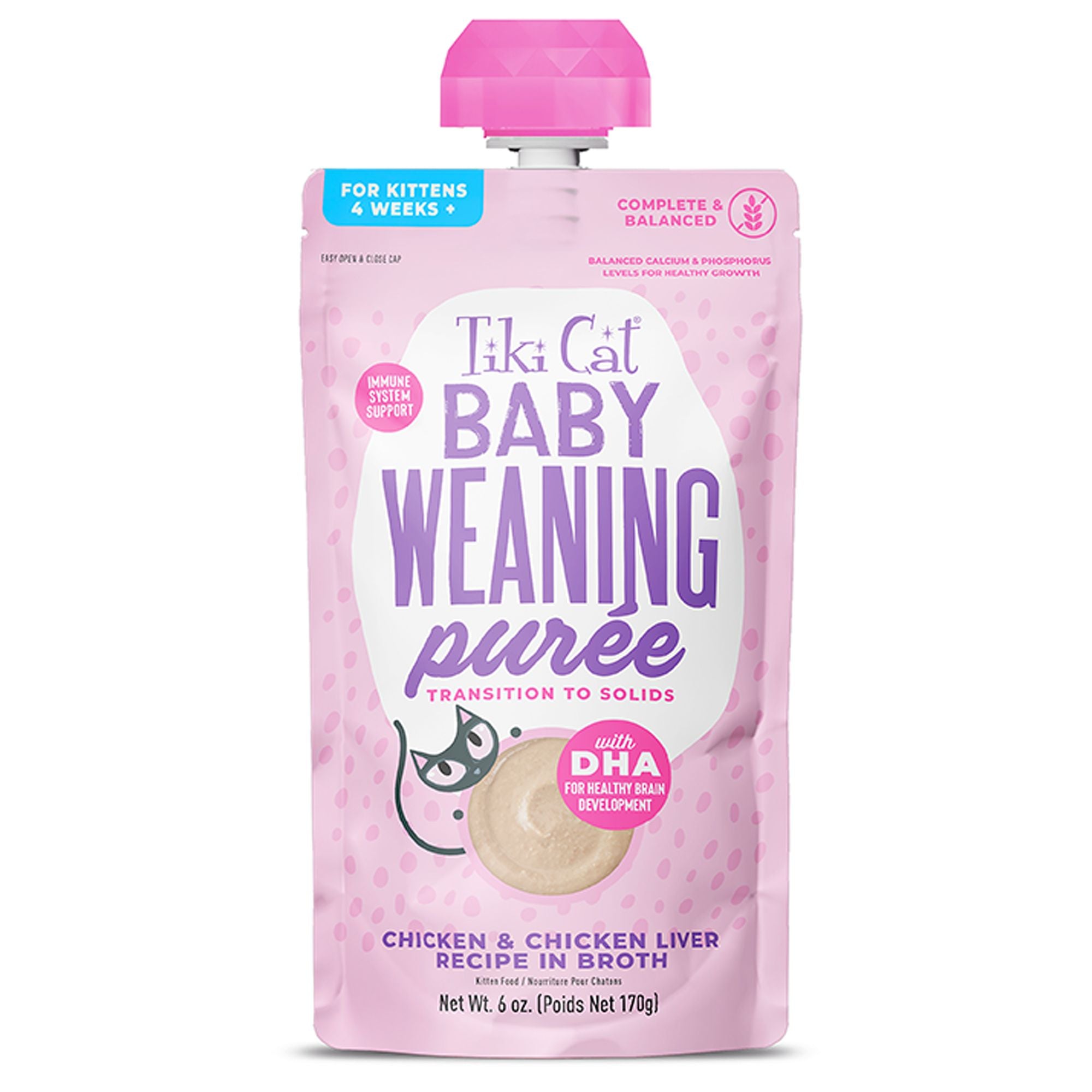 Tiki Cat Baby Weaning Purée Chicken & Chicken Liver Recipe in Broth Wet Kitten Food 6oz