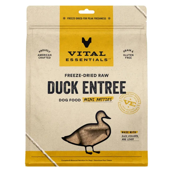 Vital Essentials Freeze-Dried Raw Duck Entree Dog Food Mini Patties 14 oz