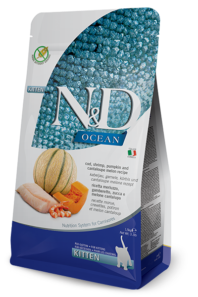 Farmina Natural & Delicious Ocean Kitten Cat Food Formula - Cod, Shrimp, Pumpkin and Cantaloupe 5 kg / 11 lb
