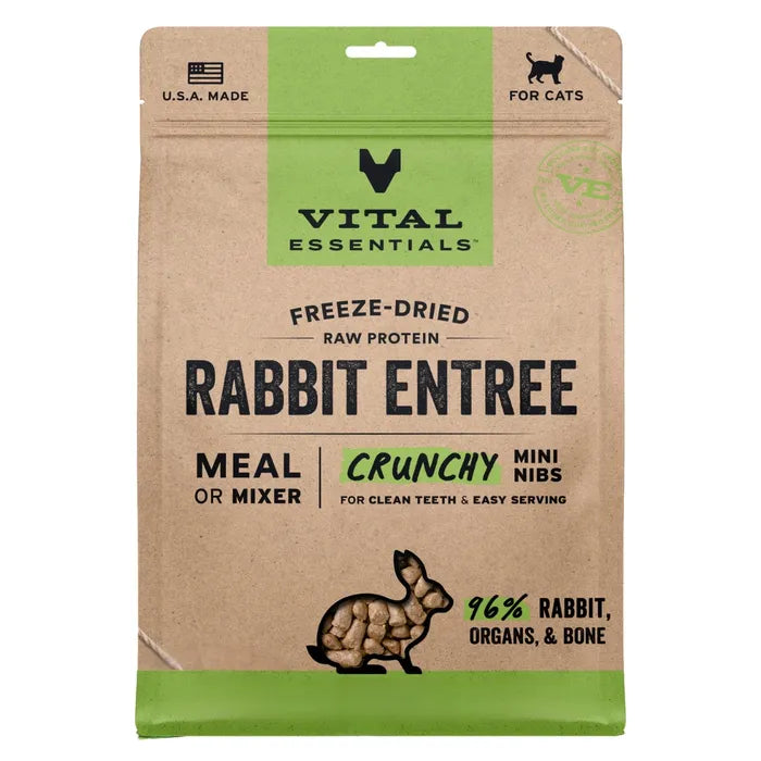 Vital Essentials Freeze-Dried Raw Rabbit Entree Cat Food Mini Nibs 12 oz