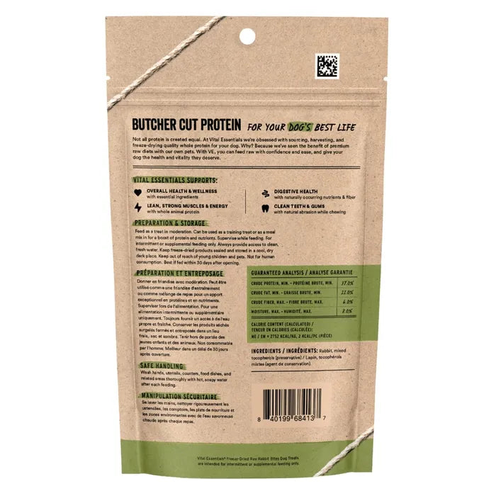 Vital Essentials Freeze-Dried Rabbit Bites Dog Treats 2 oz