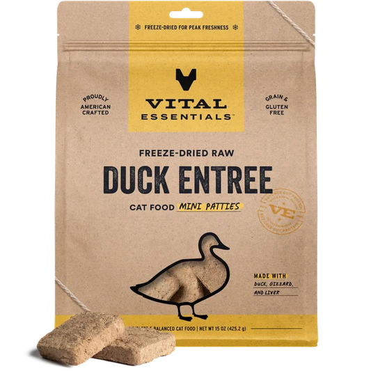Vital Essentials Freeze-Dried Raw Duck Entree Cat Food Mini Patties 8 oz