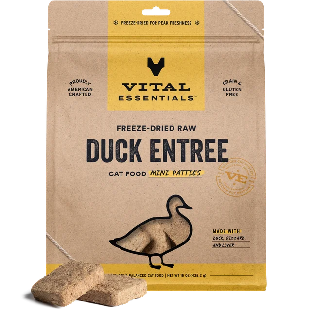 Vital Essentials Freeze-Dried Raw Duck Entree Cat Food Mini Patties 8 oz