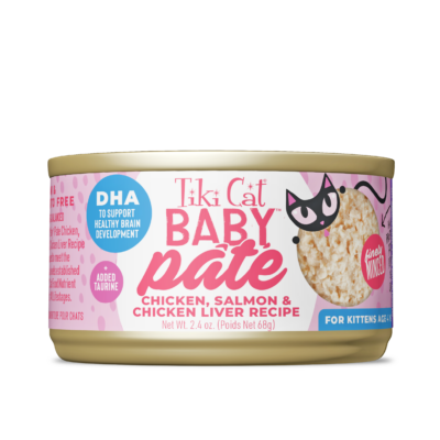 Tiki Cat Baby Pate Chicken, Salmon & Chicken Liver Recipe Wet Kitten Food 2.4oz