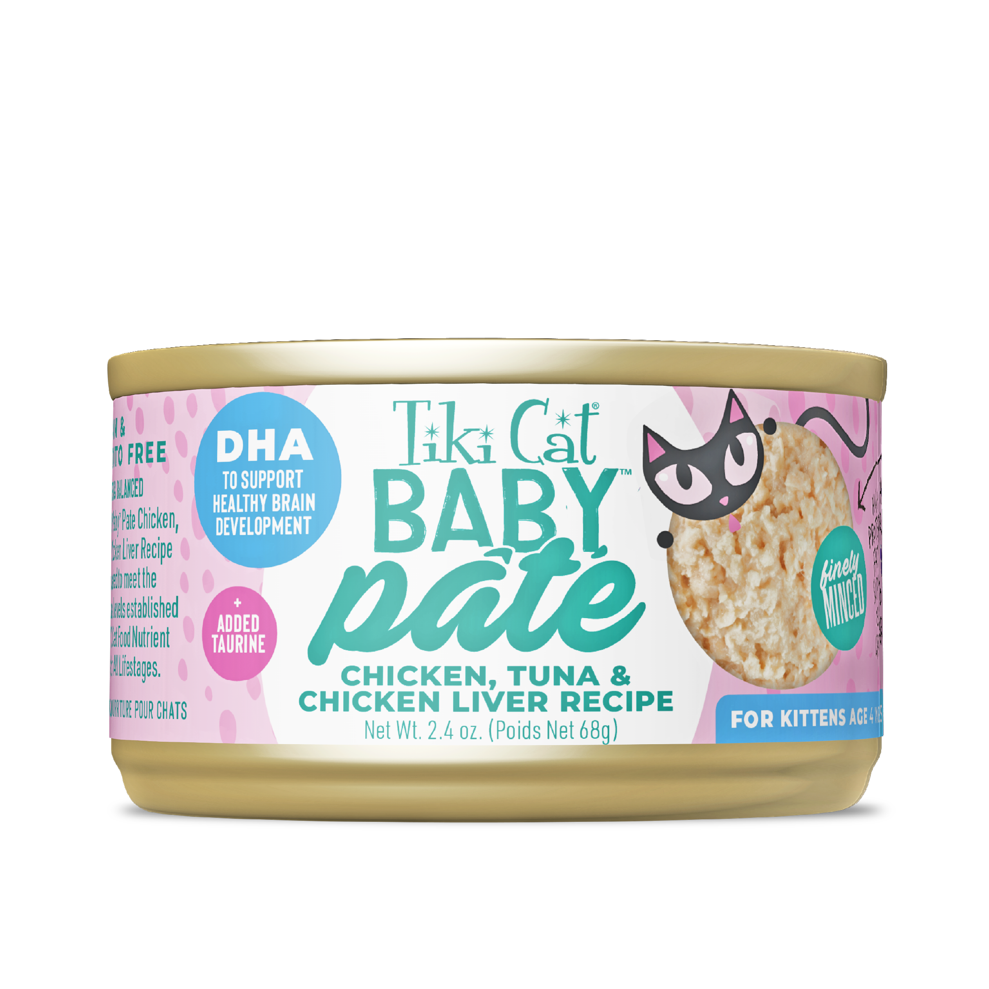 Tiki Cat Baby Pate Chicken, Tuna & Chicken Liver Recipe Wet Kitten Food 2.4oz
