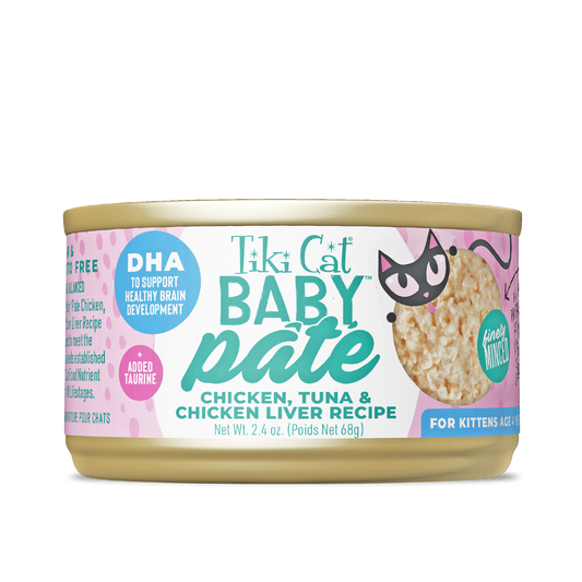 Tiki Cat Baby Pate Chicken, Tuna & Chicken Liver Recipe Wet Kitten Food 2.4oz