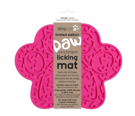 Dexypaws Enrichment Licking Mat, Paw Print Shaped, Pink