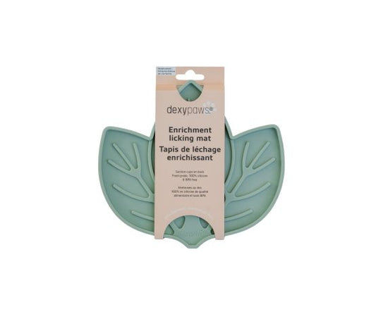 Dexypaws Enrichment Licking Mat, Leaf Shape, Sage Green