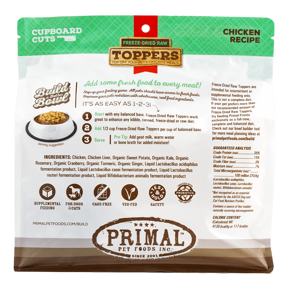 Prima Cupboard Cuts Freeze Dried Raw Toppers Chicken Recipe for Dogs & Cats 18oz