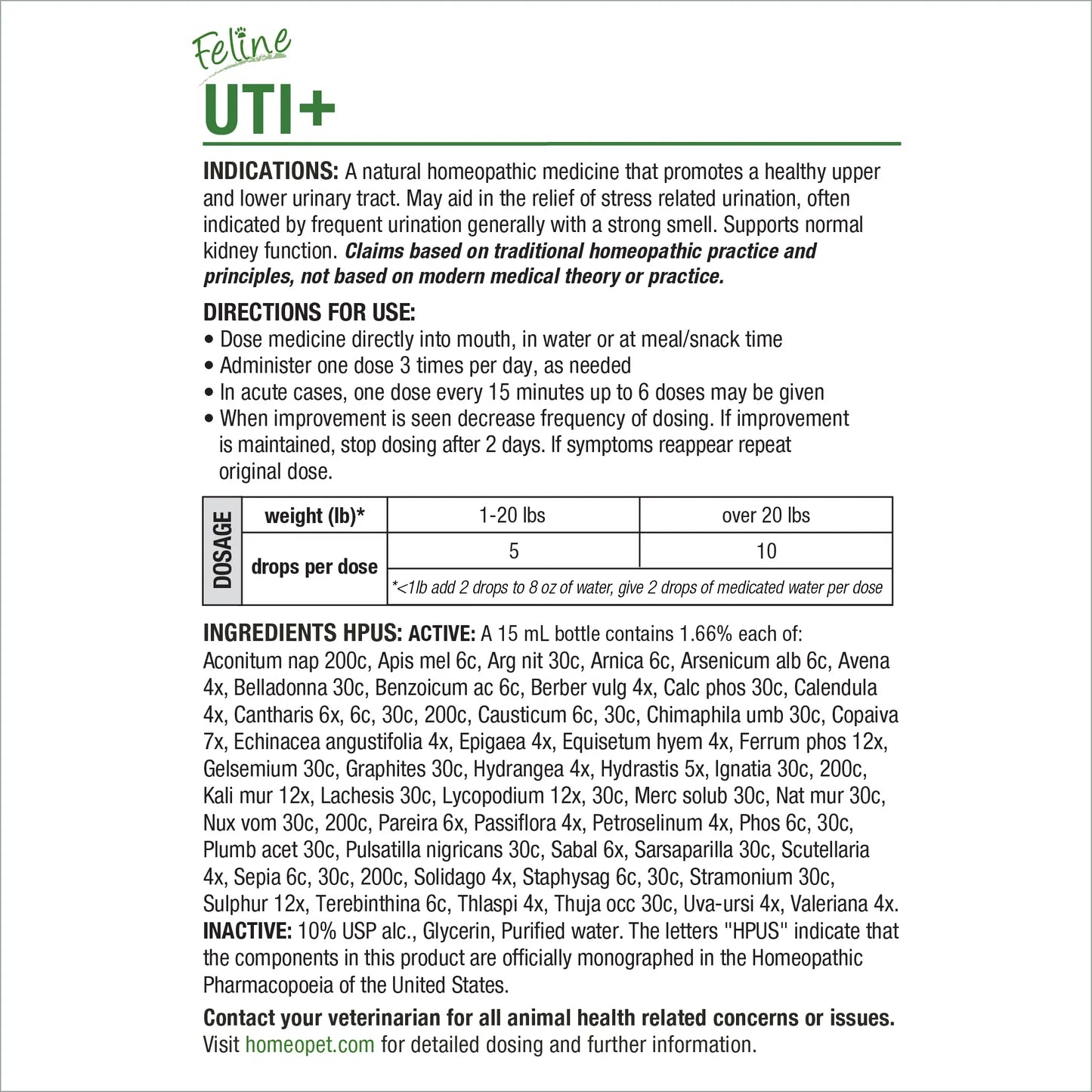 Homeopet Feline UT+ 15ml