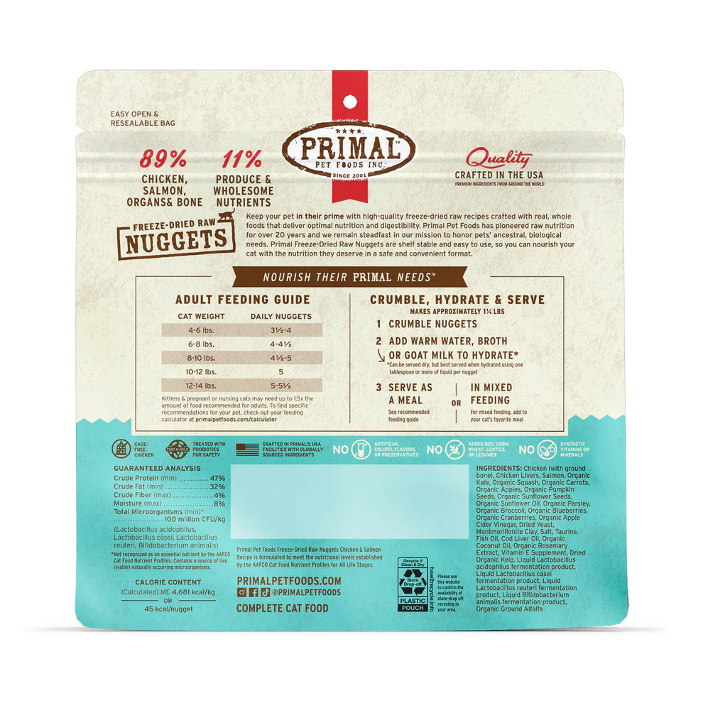 Prima Freeze-Dried Raw Nuggets Chicken & Salmon Recipe Cat Food 14oz