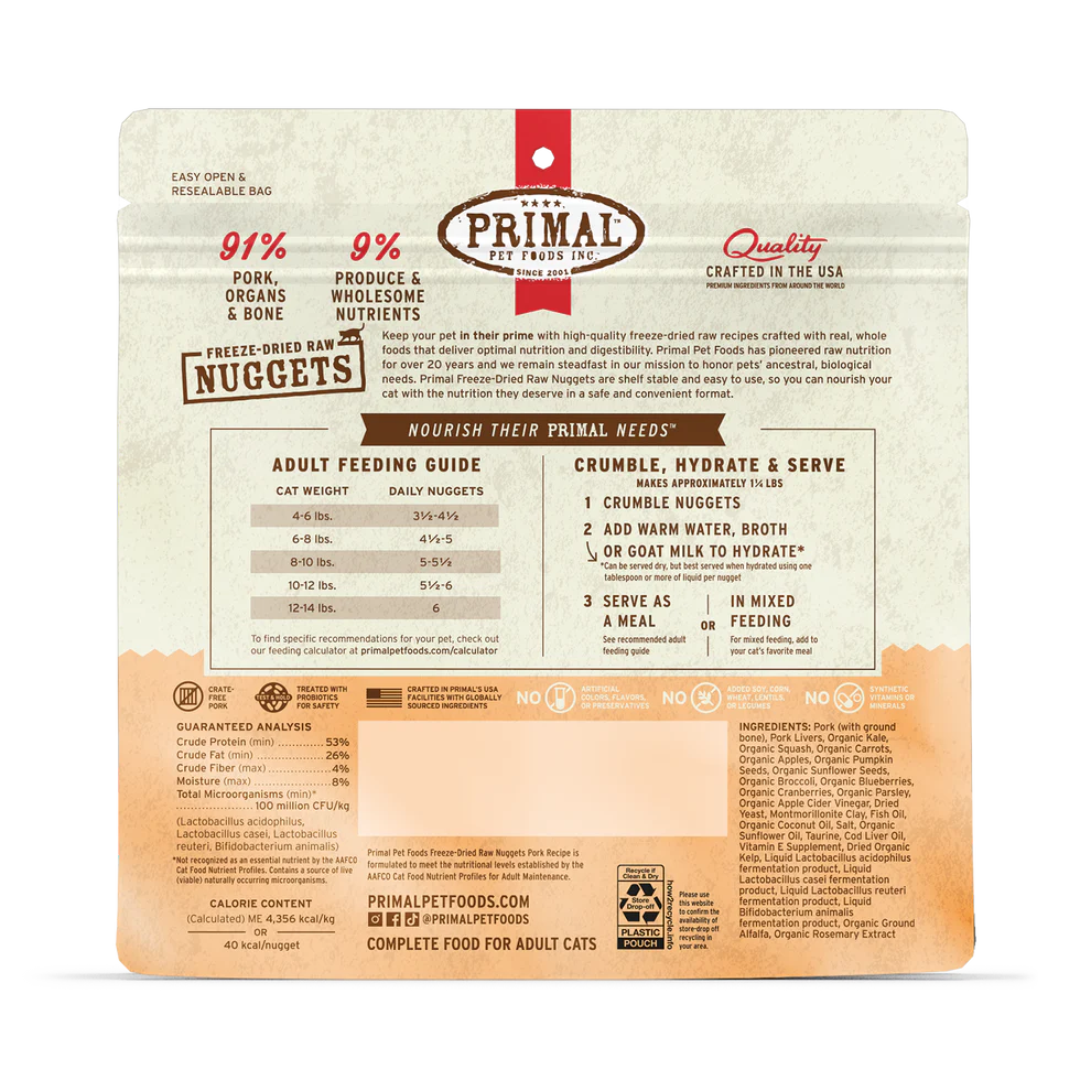 Prima Freeze-Dried Raw Nuggets Pork Recipe Cat Food 14oz
